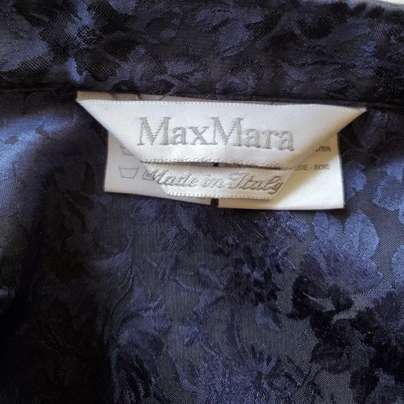 MaxMara Blue Floral Silk Blend Button Down Mandarin Collar Sleeveless Dress 14 - Picture 4 of 7